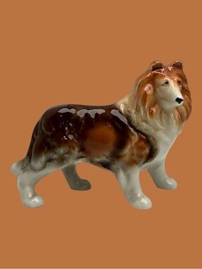 Vintage Collie Lassie Dog Ceramic Porcelain Figurine 1940s 1950s 1960s
